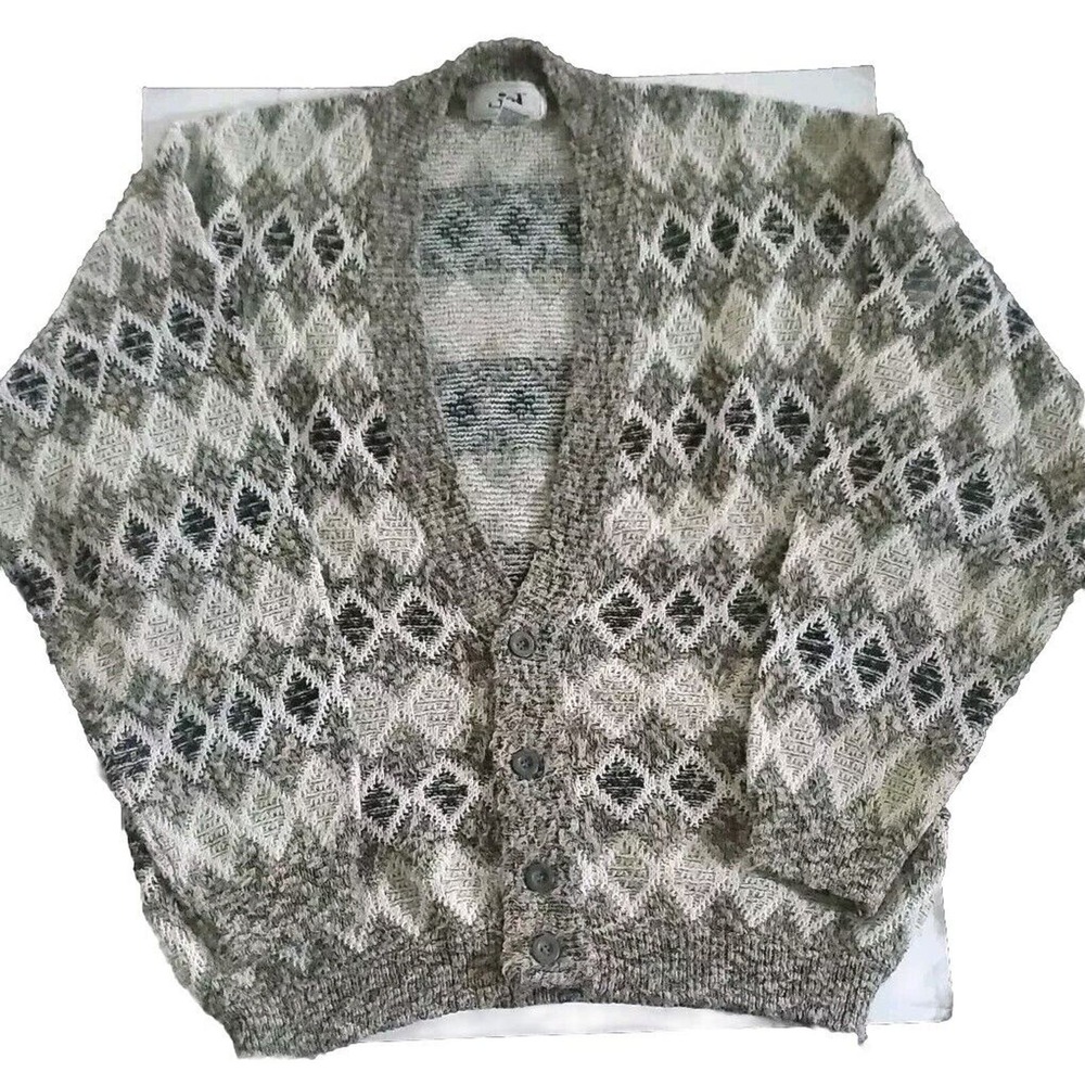 Vintage Jed Large Men's V-Neck 4 Button Down Grampa Core Cotton Blend Cardigan
